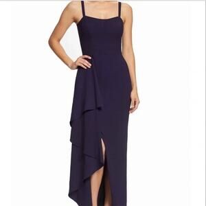 DRESS THE POPULATION Navy Blue Sleeveless Ruffle Maxi Dress // S